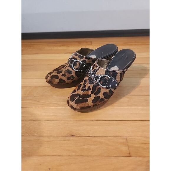 Cole Haan Women’s Mules Clogs Suede Leather Slip On Brown Size 6B Leopard - Picture 1 of 9